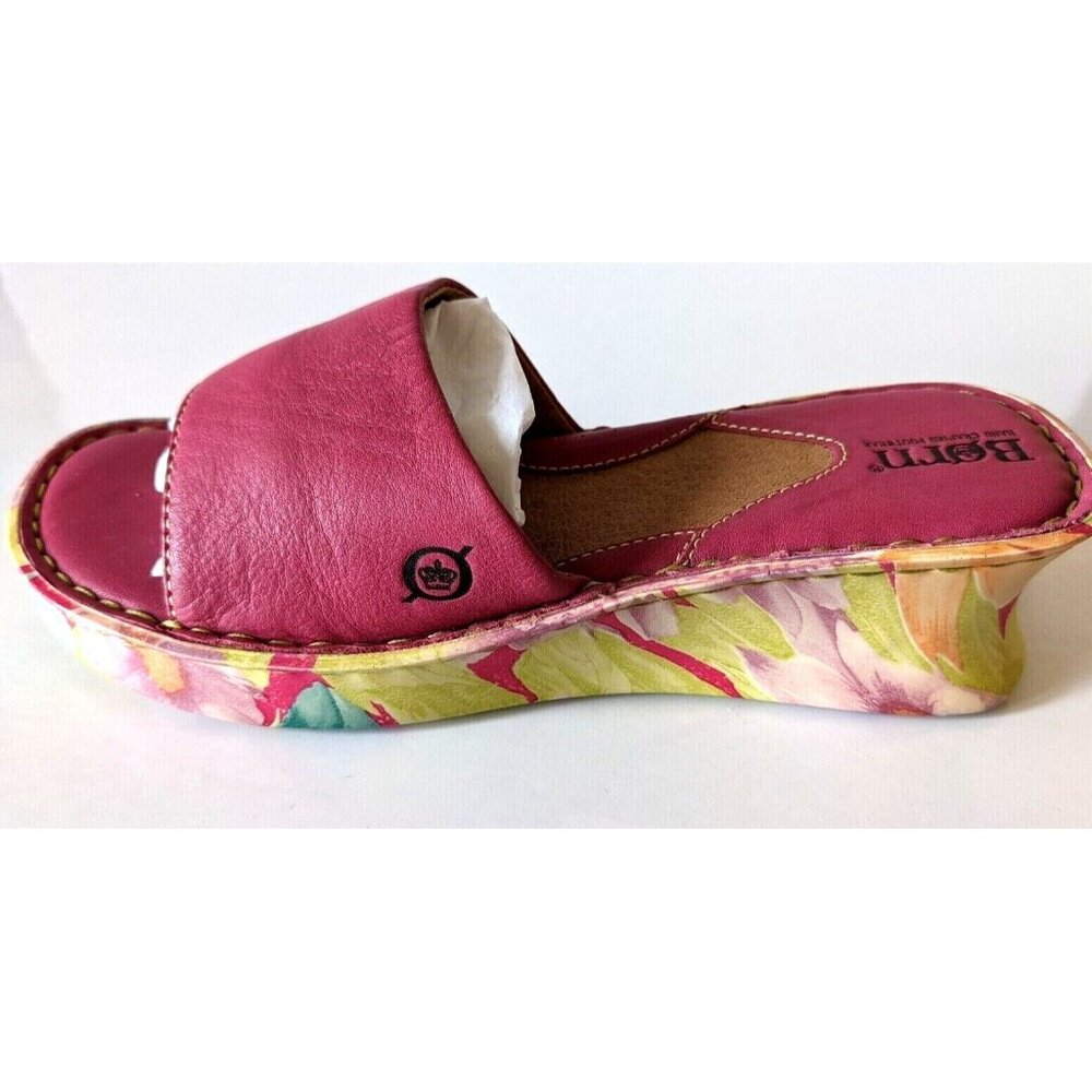 Born Women Sandals Hand Crafted Pink Floral Platform Genuine Leather Size 35 M/W